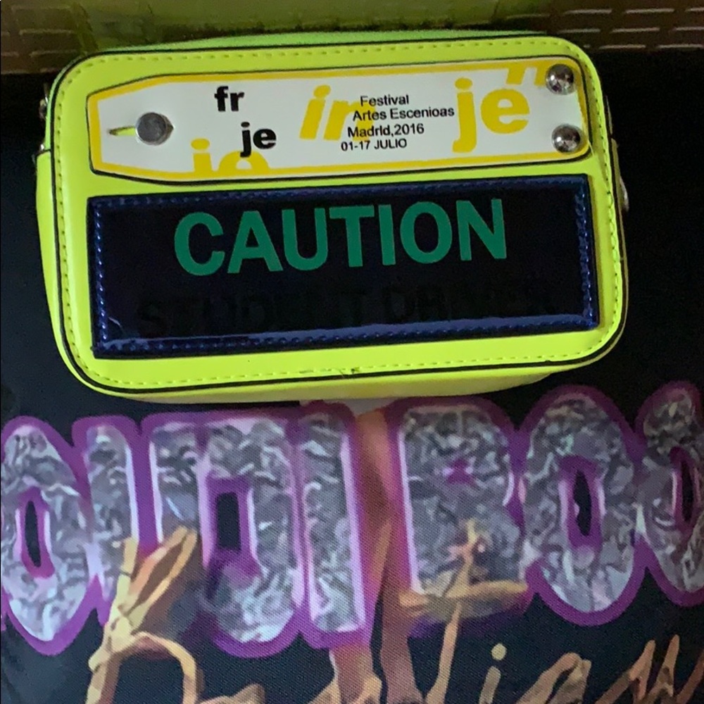 Small all neon and blue clutch bag with strap